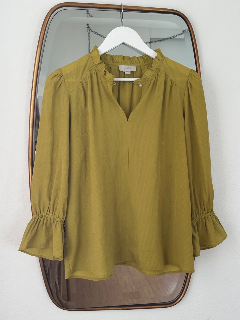 LOFT Olive Ruffle-Trim Peasant Blouse